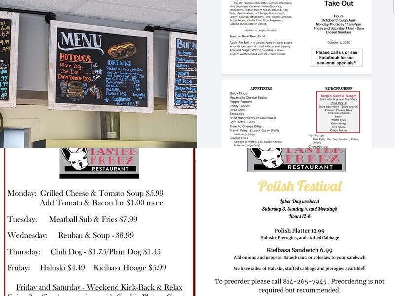 Brockway Tastee Freez Menu