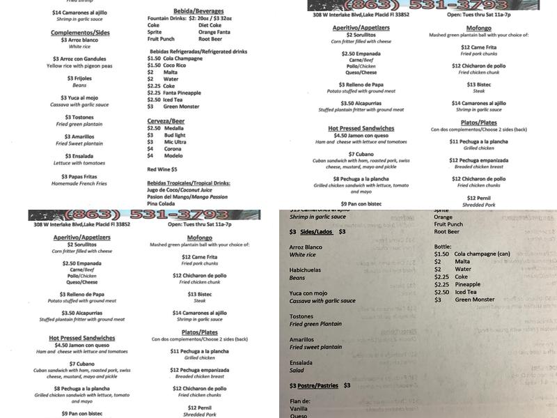 La Isla Flavor Cafe Menu