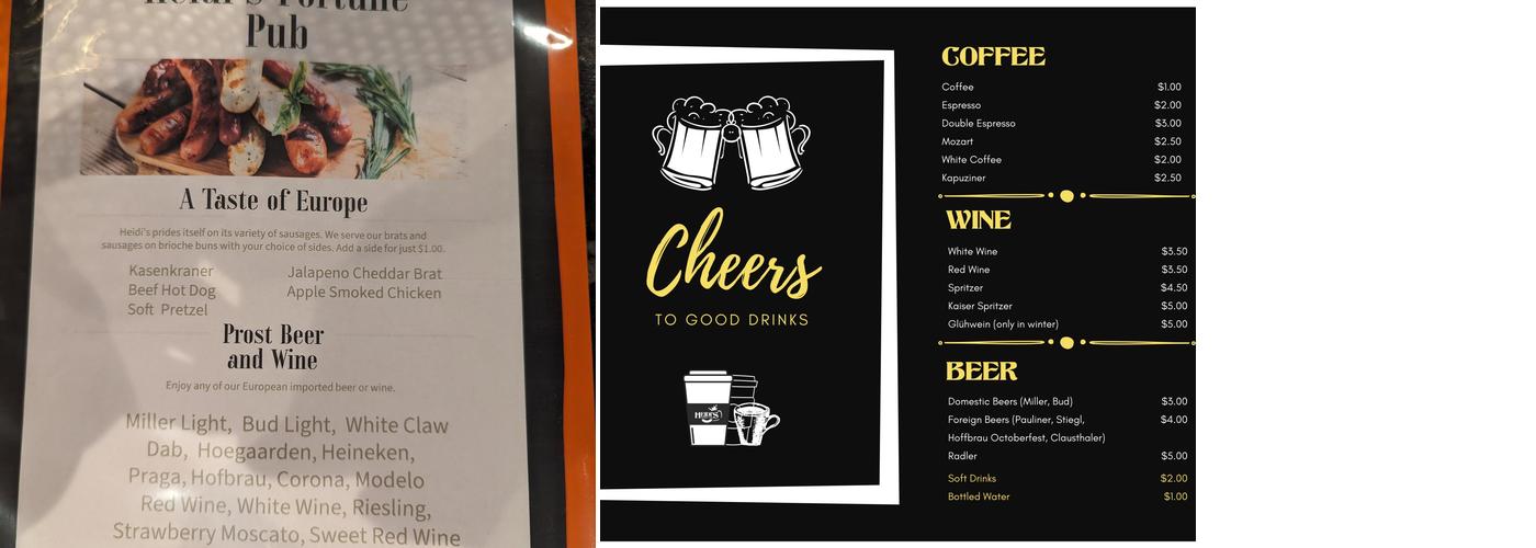 Heidi's Fortune Pub Menu