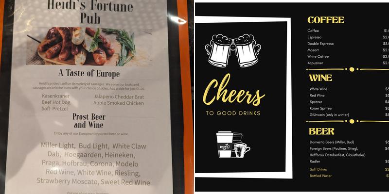 Heidi's Fortune Pub Menu
