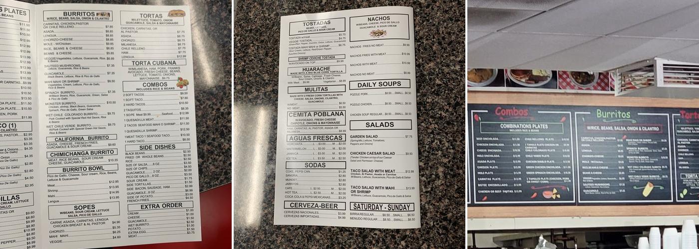 Tacos Meche Menu