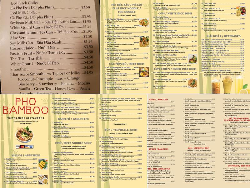 Pho BamBoo Menu