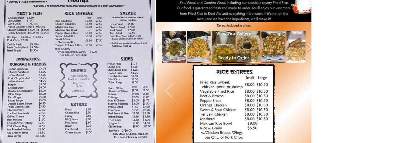 Fried Rice & Thangs Menu