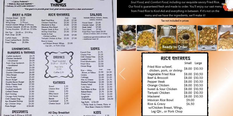 Fried Rice & Thangs Menu