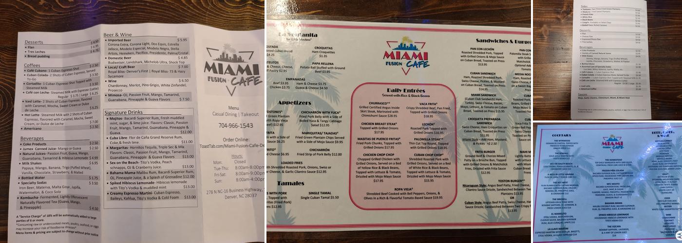 Miami Fusion Cafe Denver NC Menu