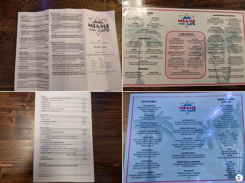 Miami Fusion Cafe Denver NC Menu