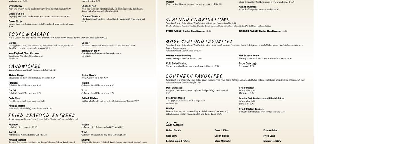 Fitzgeralds Seafood Menu