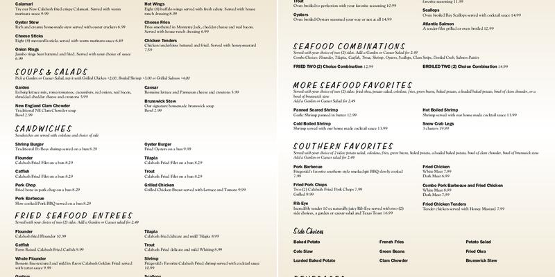 Fitzgeralds Seafood Menu