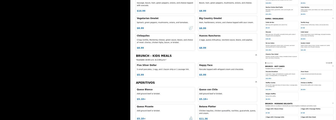 Rivieras Comida Tex-Mex Menu