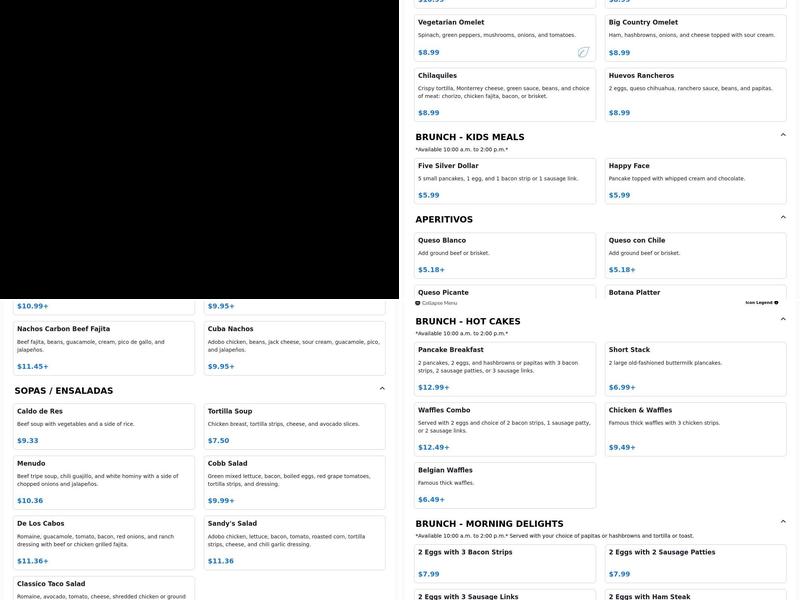 Rivieras Comida Tex-Mex Menu