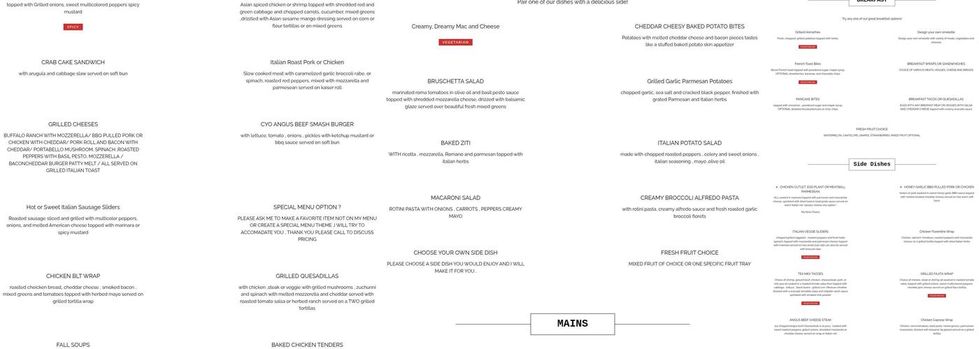 Mary's Mobile Diner Menu