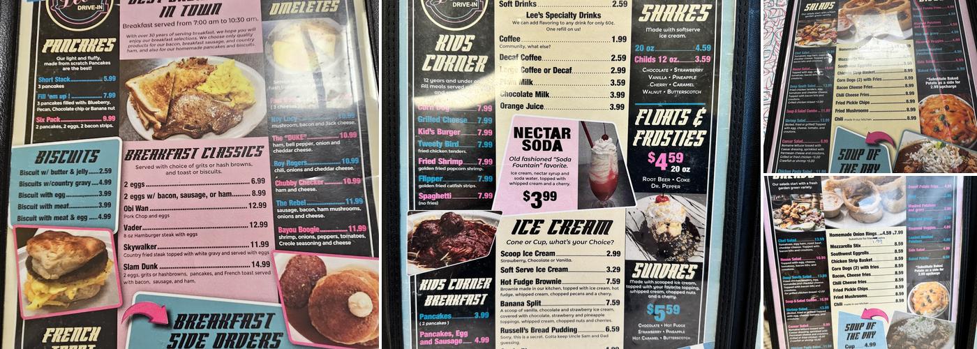 Lee’s Diner Menu