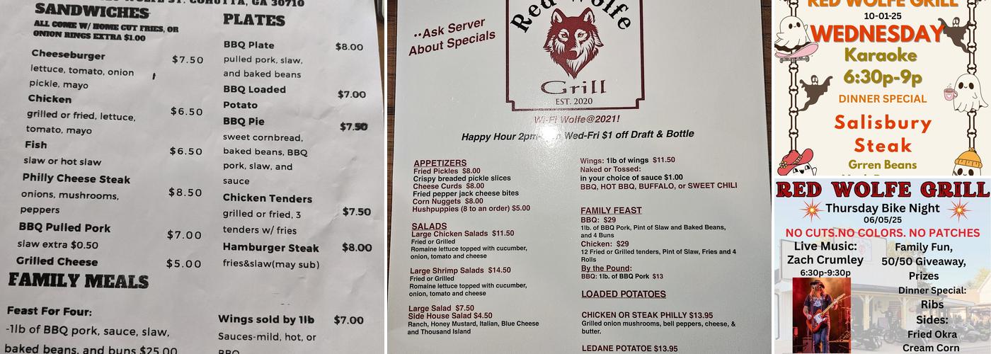 Red Wolfe Grill Menu