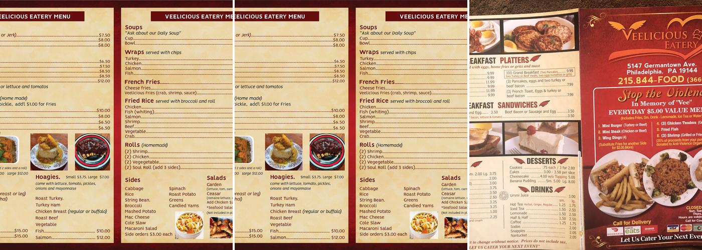 Veelicious Eatery Menu