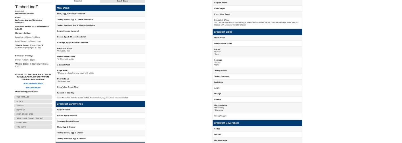 TimberLineZ Menu