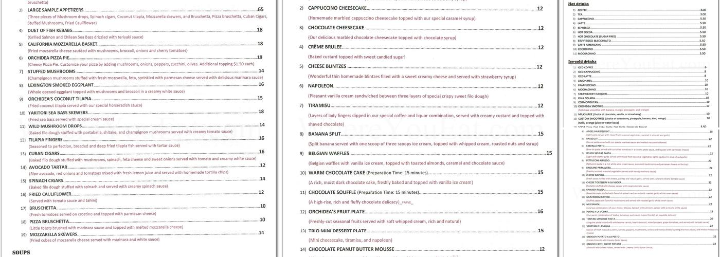 Orchidea Menu