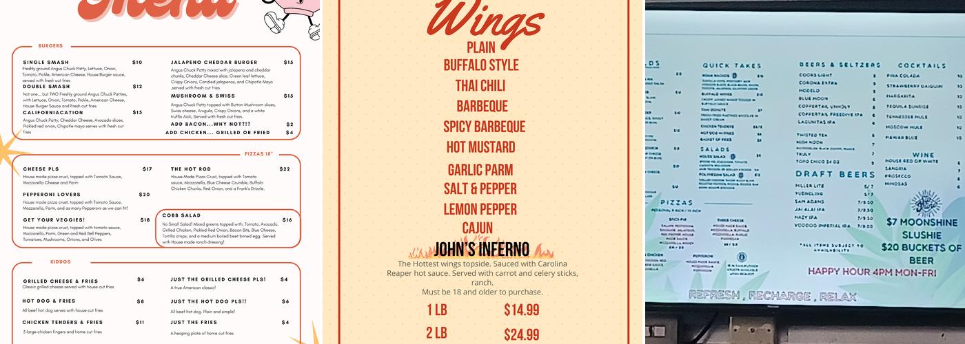 Splashes at Nona Adventure Park Menu