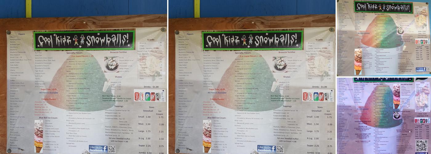Cool Kids Snowball's Menu