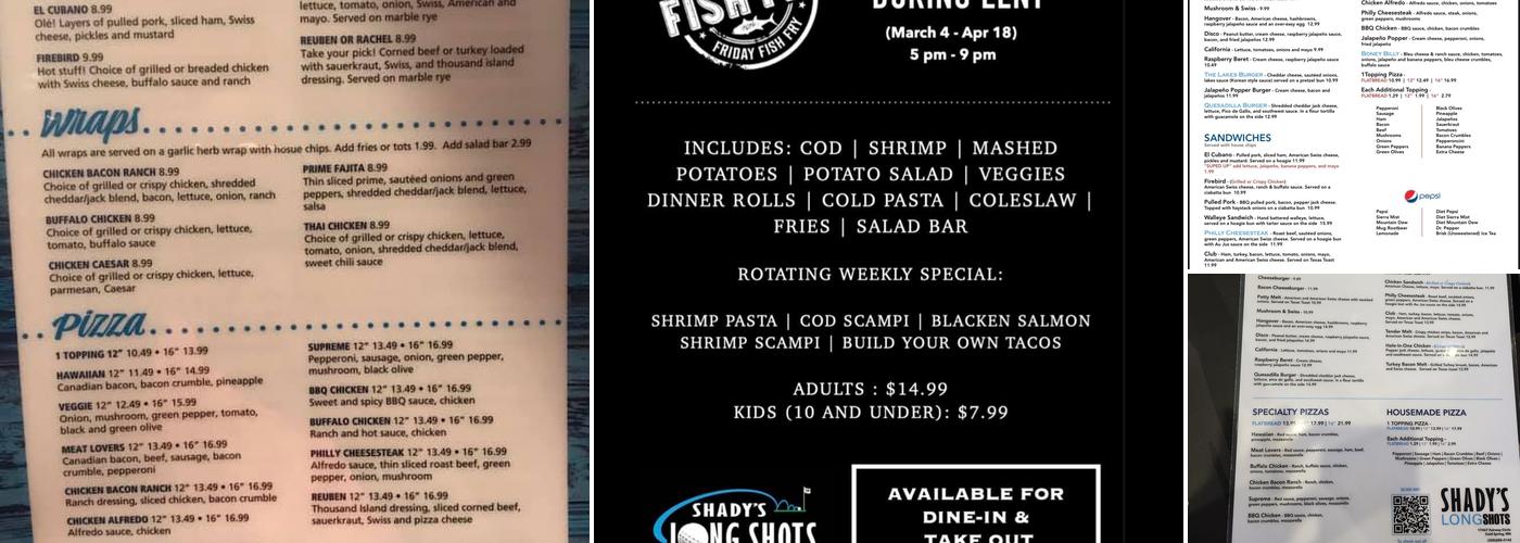 Shady's Long Shots Menu