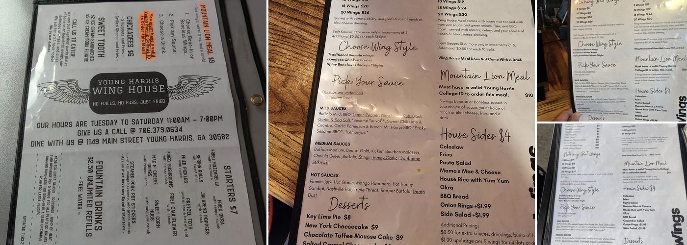 Young Harris Wing House Menu