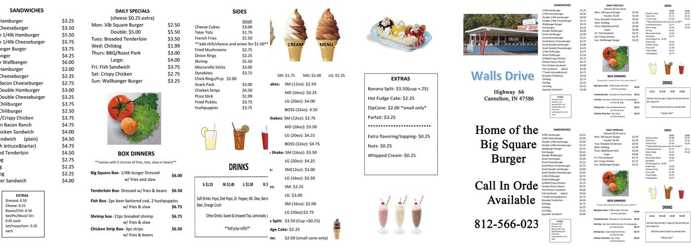 Wall's Drive In Menu