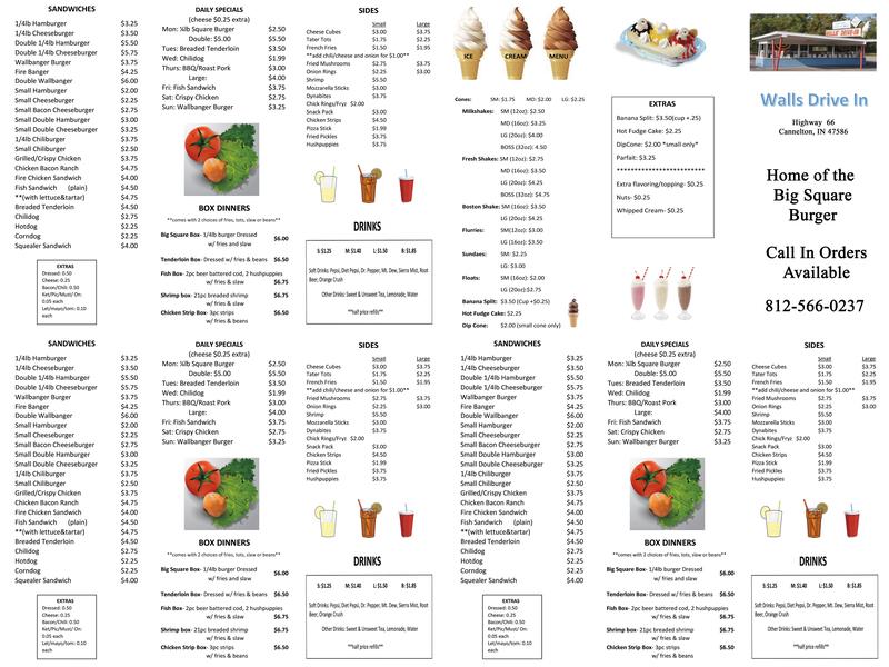 Wall's Drive In Menu
