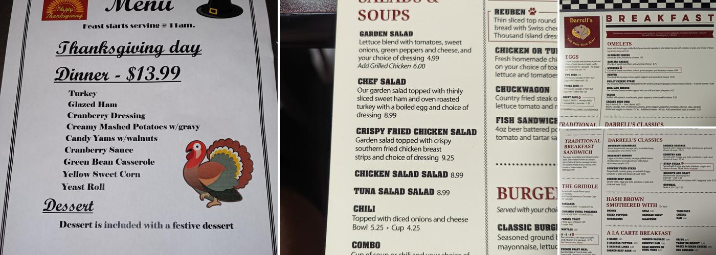 Darrell's Diner Menu