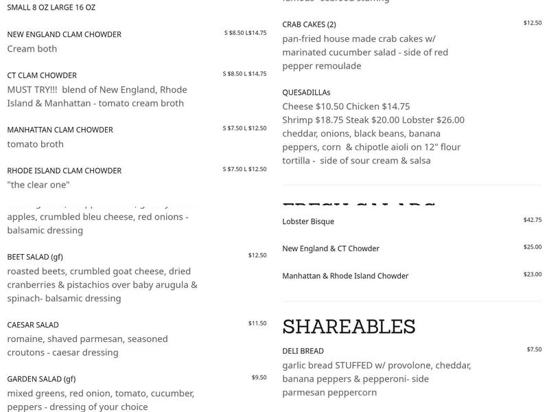 CT Chowder Co. Menu