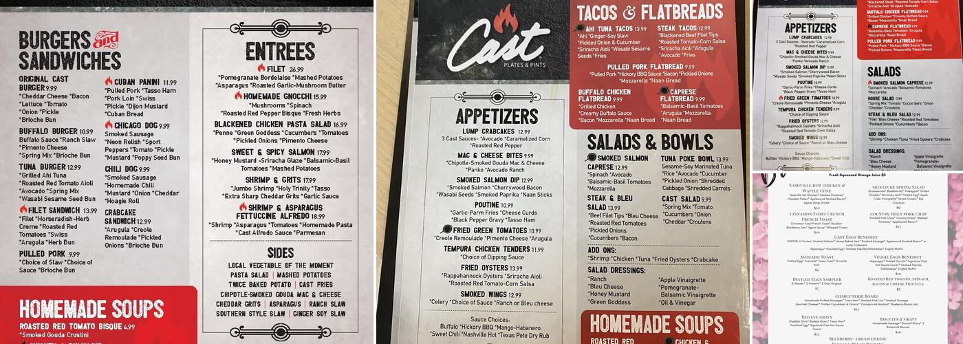 Cast Plates & Pints Menu