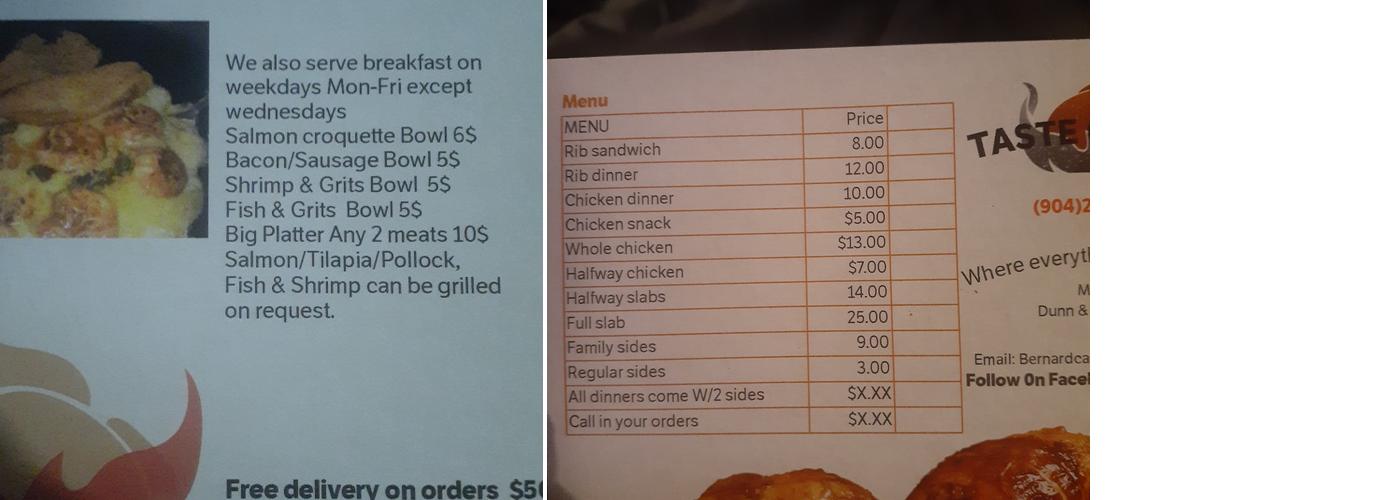 Taste Grace Menu