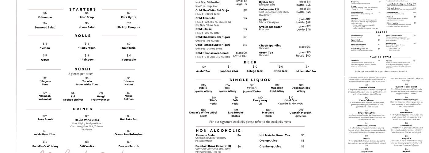 Brookside Sushi Menu