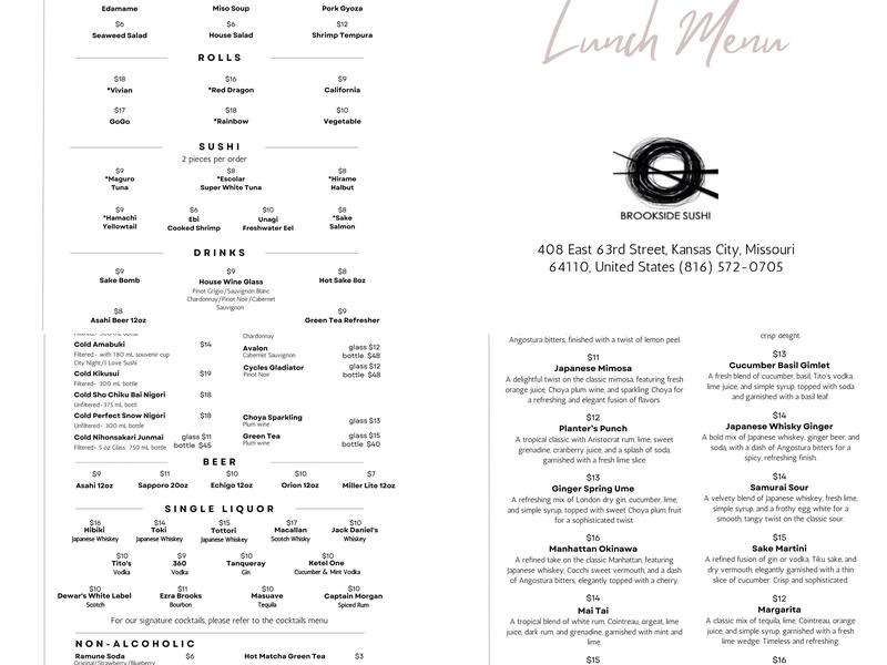 Brookside Sushi Menu
