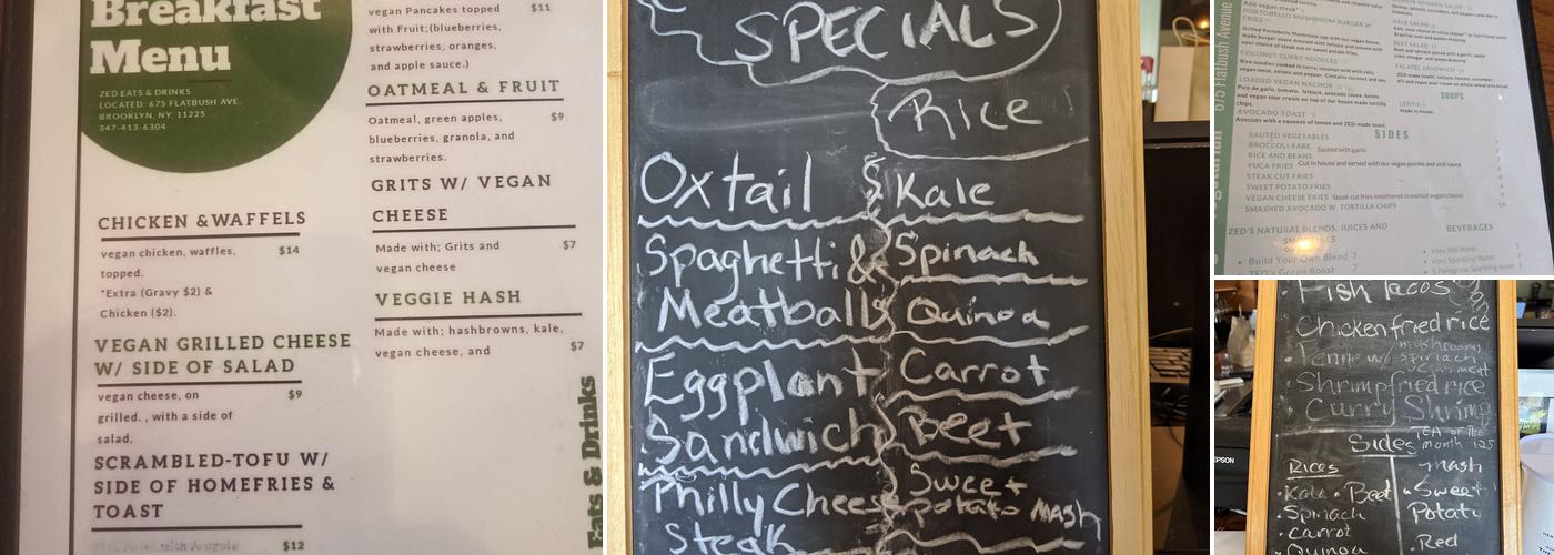 ZED Eats And Drinks Menu