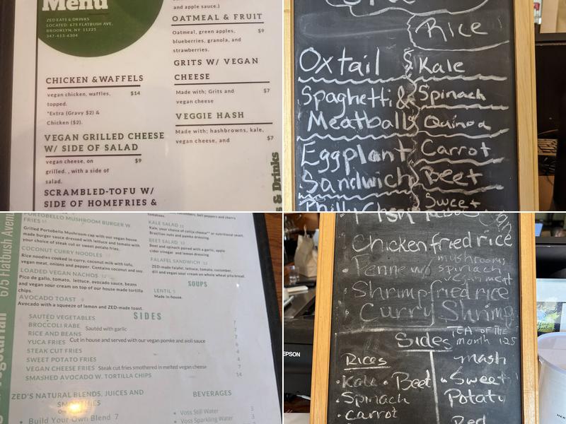 ZED Eats And Drinks Menu