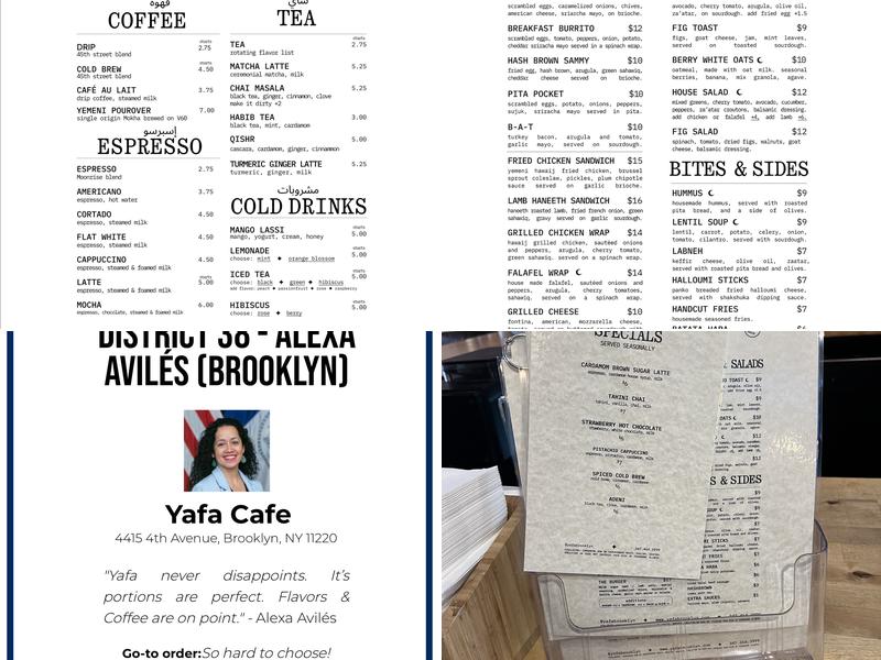 Yafa Cafe Menu