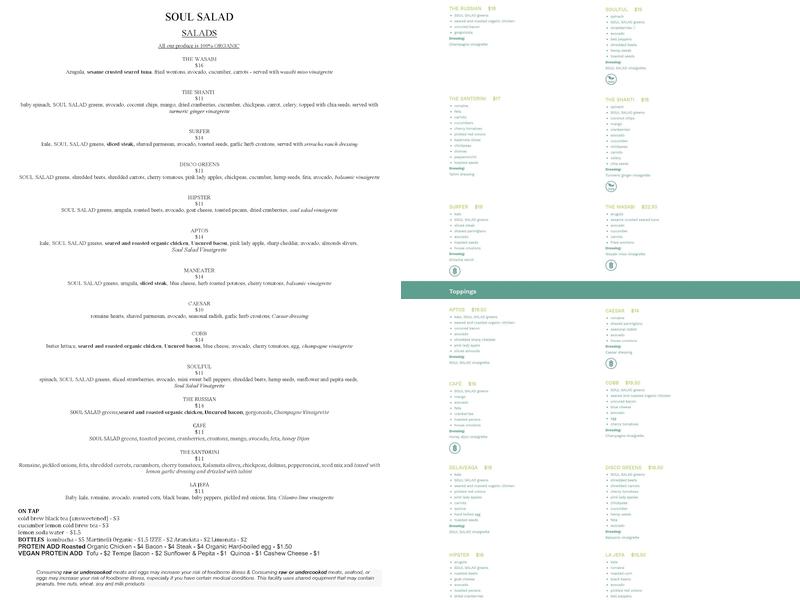 Soul Salad Menu