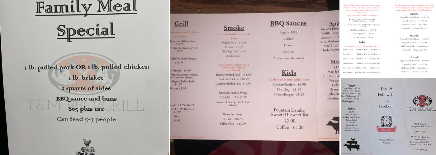 T & M BBQ/Grill Menu