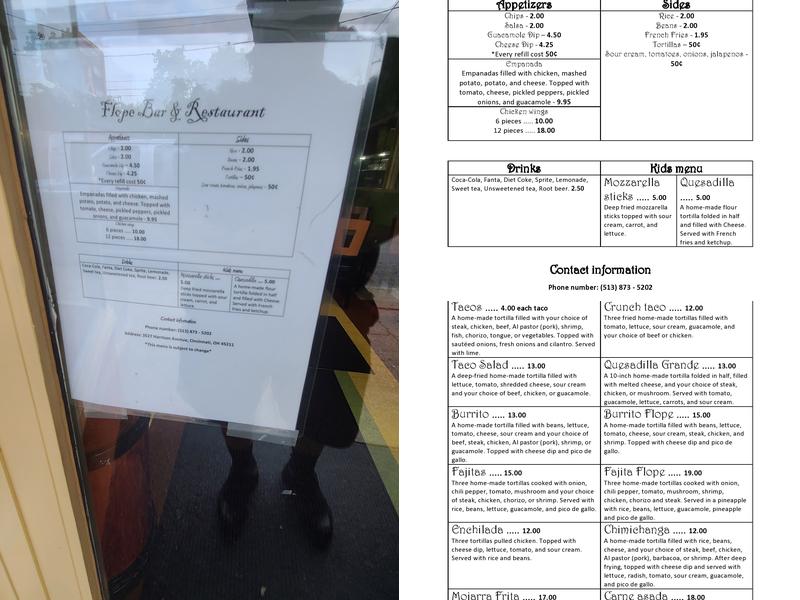 Flope Bar & Restaurant Menu