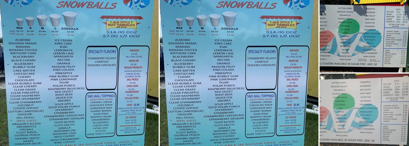 Heavenly Snowballs Menu