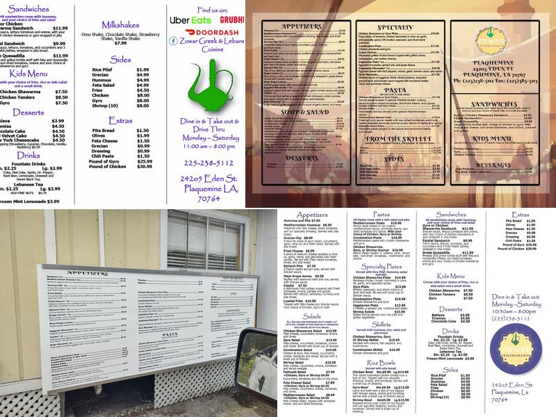 Zuwar Greek and Lebanese Cuisine Menu