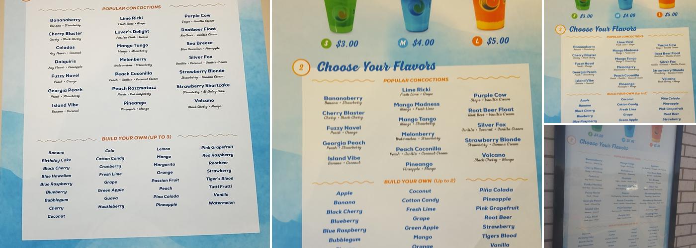Tropical Sno Menu