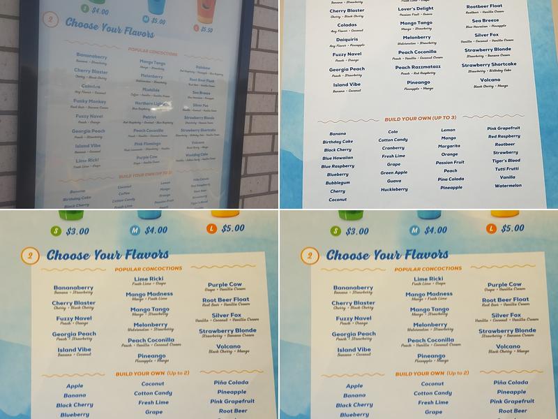 Tropical Sno Menu
