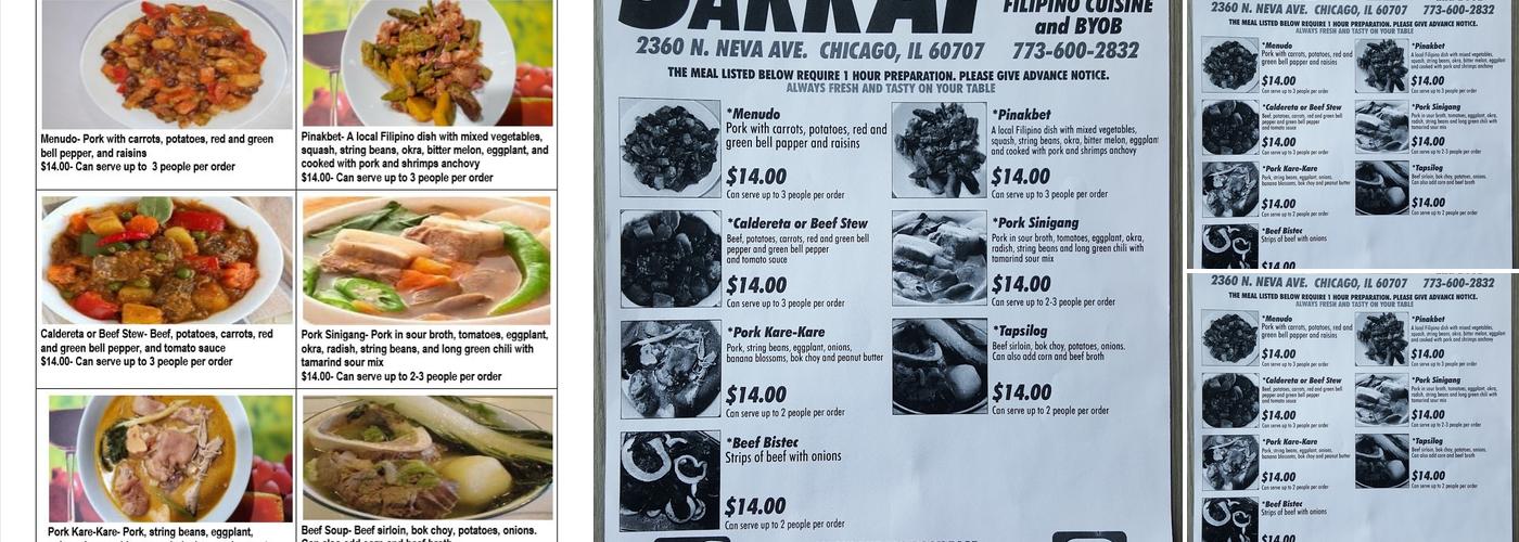 Sarrap Filipino Cuisine and BYOB Menu