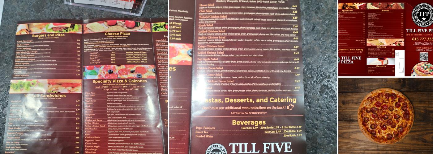 Till Five Pizza Menu