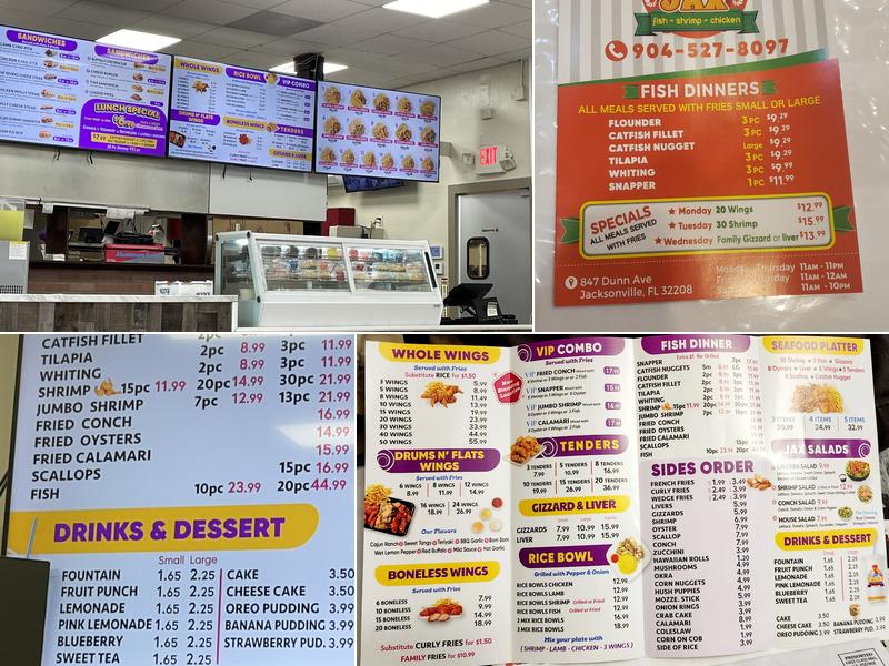 Jax Fish Shrimp and Chicken Menu