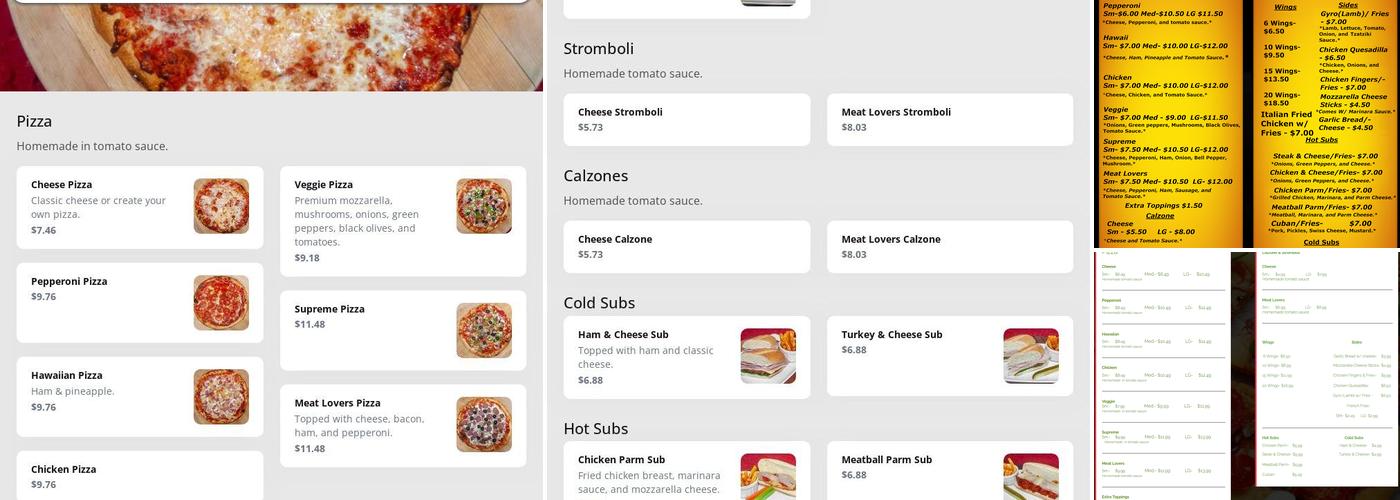 Quickstop Pizzas and Wings Menu