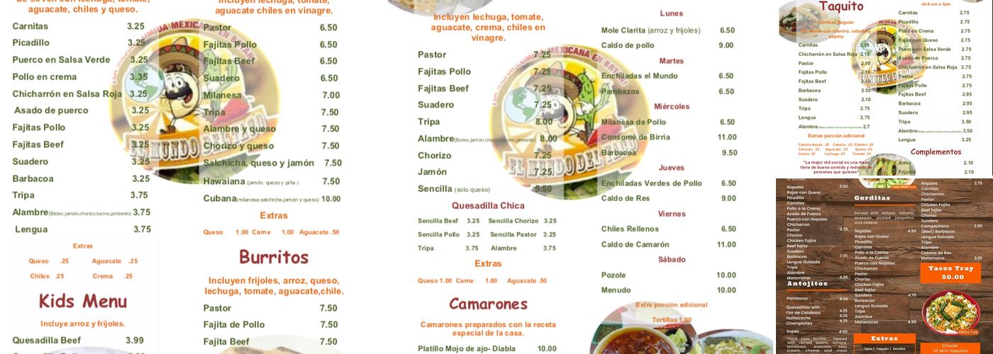 El Mundo del Taco 2 Menu