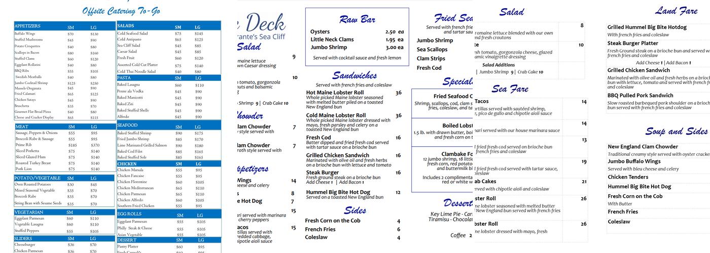 Amarante's Sea Cliff Menu
