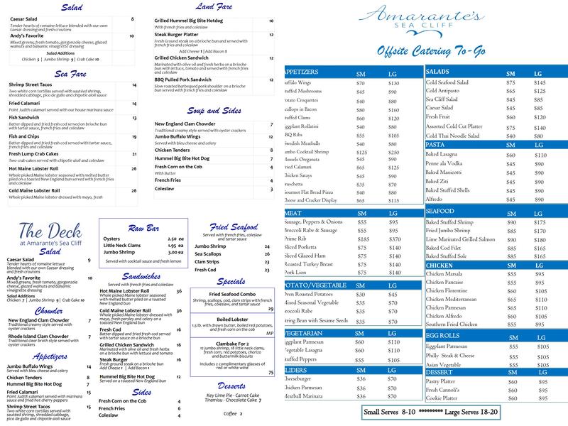 Amarante's Sea Cliff Menu