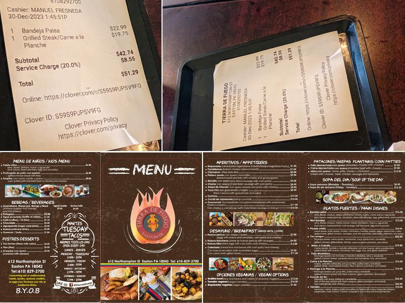 Tierra De Fuego Menu